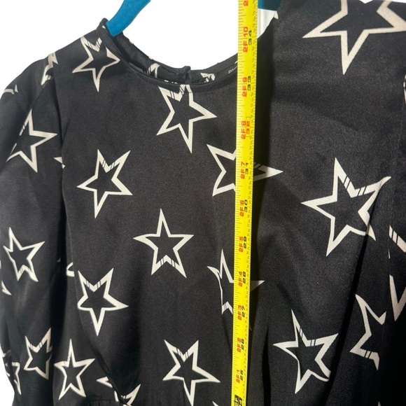 River Island Star Print Black 80's Retro Mini Dress Key hole back long sleeve - Picture 8 of 16